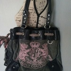 Juicy couture velvet bag pink grey ribbon large